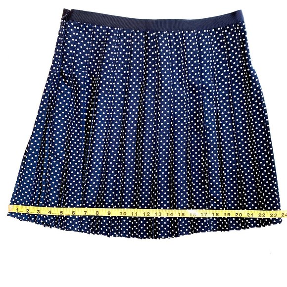 J.CREW pleated navy blue skirt white polka dots 6 - Picture 3 of 5